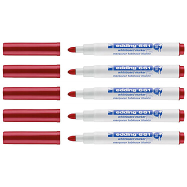 EDDING Marqueur pour Tableaux blancs 661 Rouge Pointe Ronde 1-2 mm x 5