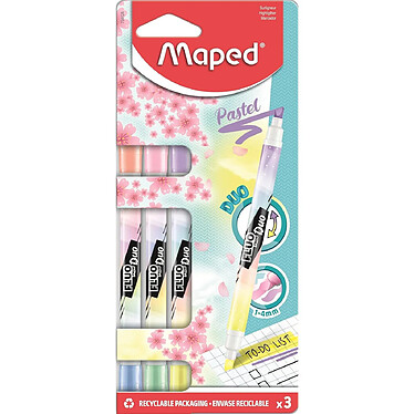 MAPED Etui 3 Surligneurs FLUO'PEPS PEN DUO Pastel