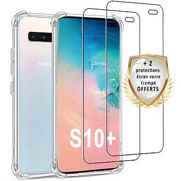 Evetane Coque Samsung Galaxy S10 Plus Antichoc Silicone + 2 Vitres en verre trempé Protection écran