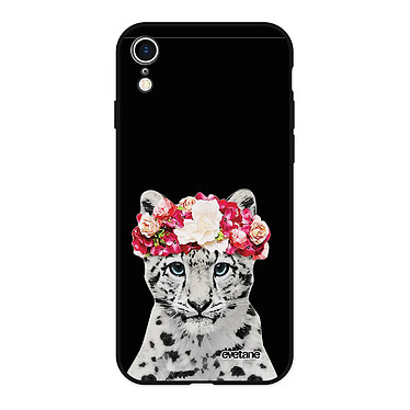 Evetane Coque iPhone Xr Silicone Liquide Douce noir Leopard Couronne