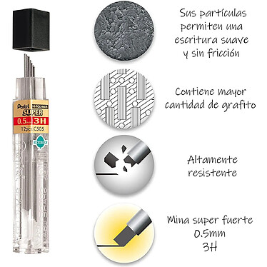 Avis PENTEL Etui de 12 mines HI-POLYMER SUPER 0,5 mm 3H x 12