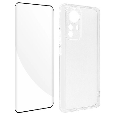 Avizar Coque pour Xiaomi 12 Pro Silicone Souple et Film Verre Trempé 9H Incurvé  Transparent