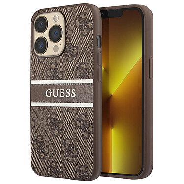 Guess Coque pour iPhone 13 Pro avec Imprimé et Bande Monochrome Luxe Marron