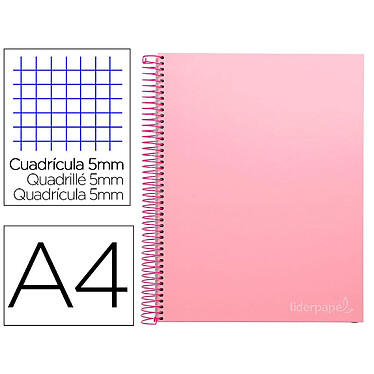 Avis LIDERPAPEL Cahier spirale Jolly A4 280p 75g quadrillé 5x5mm microperforé 4 trous - Rose x 17