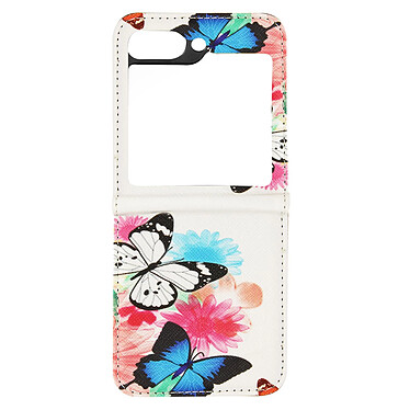 Avizar Coque Papillon pour Samsung Galaxy Z Flip 5 Rigide revêtement simili cuir  Blanc