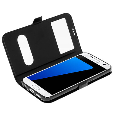 Avizar Housse Samsung Galaxy S7 Etui Double Fenêtre Coque Silicone Gel - noir