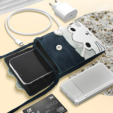 Acheter Avizar Pochette Bandoulière pour Smartphone en Tissu Design Chat  Gris et Rose