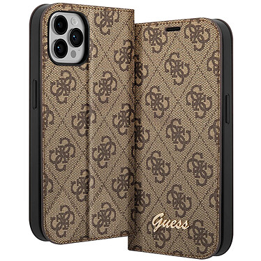 Guess Étui Luxe pour iPhone 14 Pro Porte-cartes Design Élégant Motif 4G Marron