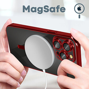 Avis Avizar Coque MagSafe pour iPhone 14 Pro Silicone Protection Caméra  Contour Chromé Rouge