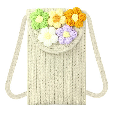 Avizar Sac Bandoulière pour Téléphone Tissu Motif Fleurs  Blanc