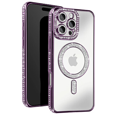 Avizar Coque Diamant pour iiPhone 16 Pro Max MagSafe Contour Strass Violet