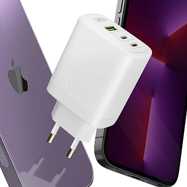 XO Chargeur Secteur iPhone USB et USB-C 65W avec Câble Lightning Blanc pas cher