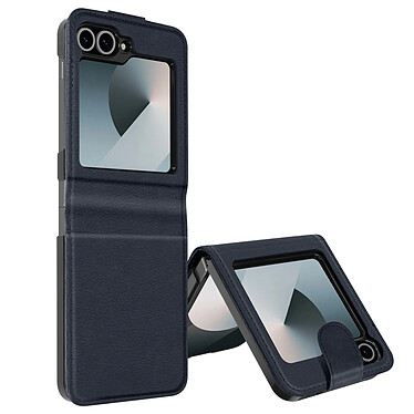 Avizar Coque pour Samsung Z Flip 6 Cuir Vegan Pliable Fermeture Magnétique Bleu Nuit