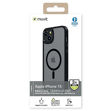 Avis Muvit Coque pour iPhone 15 avec Anti-scratch Compatible MagSafe Noir