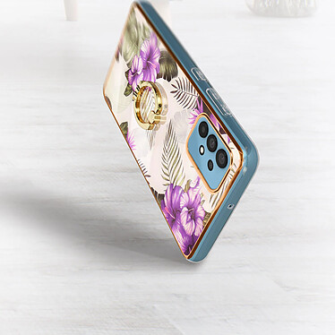 Acheter Avizar Coque Samsung A32 Bi-matière avec Bague de Maintien Motif Fleurs Violet