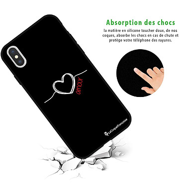 Avis LaCoqueFrançaise Coque iPhone X/Xs Silicone Liquide Douce noir Coeur Blanc Amour