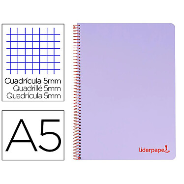 LIDERPAPEL Cahier spirale a5 micro wonder 240 pages 90g 5x5mm 6 trous 5 bandes couleurs violet