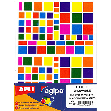 AGIPA Pochette 2520 gommettes carrés enlevables couleurs assorties 160 x 216 mm