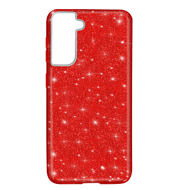 Avizar Coque Samsung Galaxy S21 Plus Paillette Amovible Silicone Semi-rigide Rouge