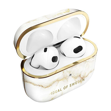 iDeal of Sweden Coque pour AirPods 3 Marbrée Élégante Golden Pearl Marble Blanc