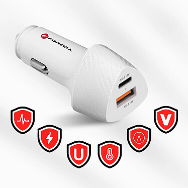 Forcell Chargeur Voiture USB + USB-C Puissance 38W Power Delivery 3.0 Quick Charge 3.0  blanc Carbone pas cher