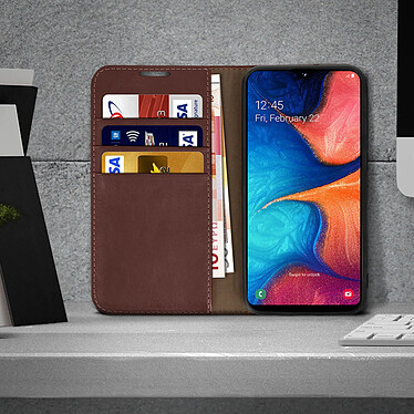 Avis Avizar Etui folio Marron Cuir véritable pour Samsung Galaxy A20e