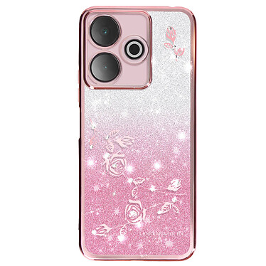 Avizar Coque Silicone pour Xiaomi Redmi 13 Motif Fleurs Pailletées et Strass Rose Champagne