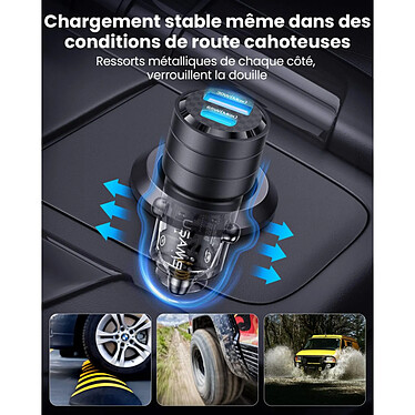 Usams Chargeur Voiture Ultra-rapide 95W USB-C PD 65W+USB-A QC 30W avec Parasurtenseur Noir transparent pas cher