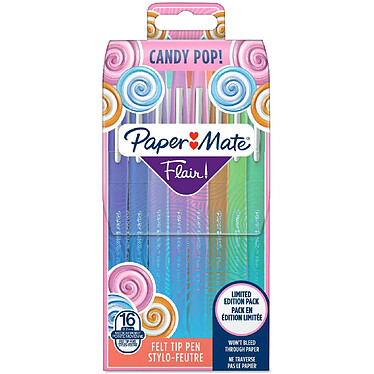 PAPER MATE Pochette de 16 Stylo feutre Flair 'Candy Pop' pointe moyenne Assortis