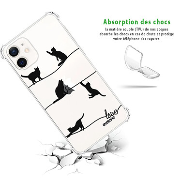 Avis Evetane Coque iPhone 12 mini anti-choc souple angles renforcés transparente Motif Chat Lignes