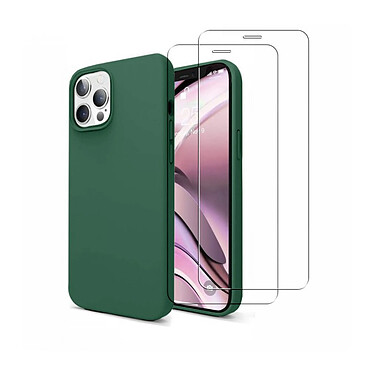 Acheter Evetane Coque iPhone 12/12 Pro Silicone liquide Vert Foret + 2 Vitres en Verre trempé Protection écran Antichocs