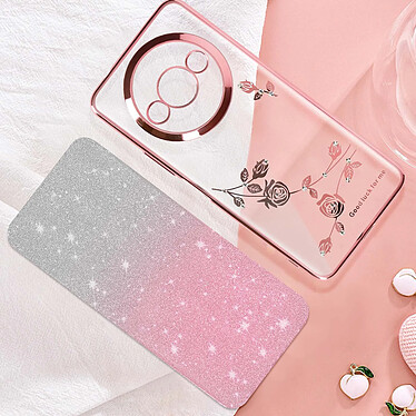 Avis Avizar Coque Fleurs Pailletées pour Xiaomi Redmi A3 Silicone Bague Support Rose Champagne