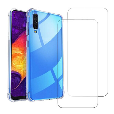 Acheter Evetane Coque Samsung Galaxy A50 Antichoc coins renforcés Silicone + 2 Vitres en verre trempé Protection écran