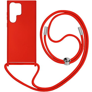 Avizar Coque Cordon pour Samsung Galaxy S23 Ultra Semi-rigide Lanière Tour du Cou 80cm  Rouge