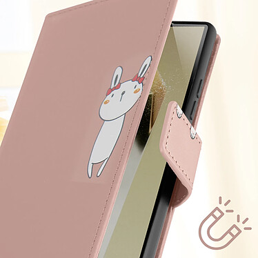 Avizar Étui Lapin pour Samsung S24 Ultra Portefeuille Support Vidéo Dragonne Rose Champagne pas cher