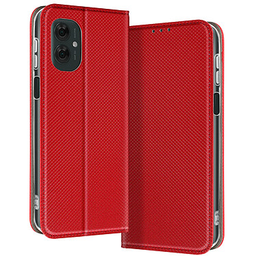 Avizar Étui pour Motorola Moto G55 Clapet Porte-carte et Support Vidéo Rouge