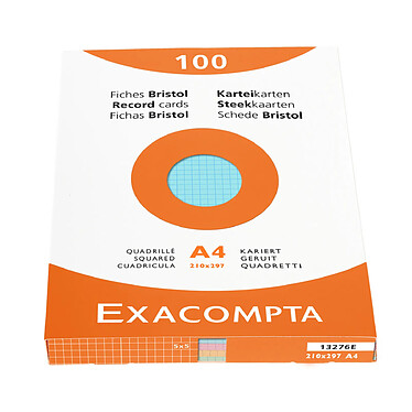 EXACOMPTA Etui de 100 Fiches BRISTOL A4 Q 5x5 Non perforée Assorties x 10