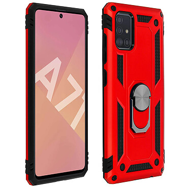 Avizar Coque Samsung Galaxy A71 Antichoc bi-matières Bague Support Vidéo rouge