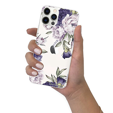 LaCoqueFrançaise Coque iPhone 12/12 Pro silicone transparente Motif Pivoines Violettes ultra resistant pas cher