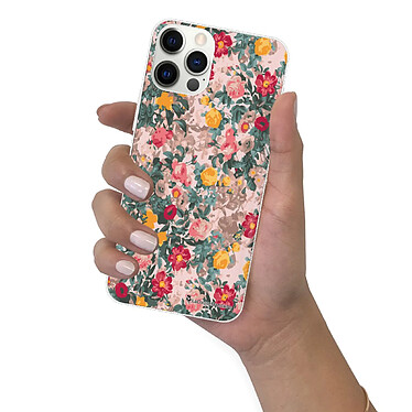 LaCoqueFrançaise Coque iPhone 12/12 Pro silicone transparente Motif Fleurs Beige et Rose ultra resistant pas cher