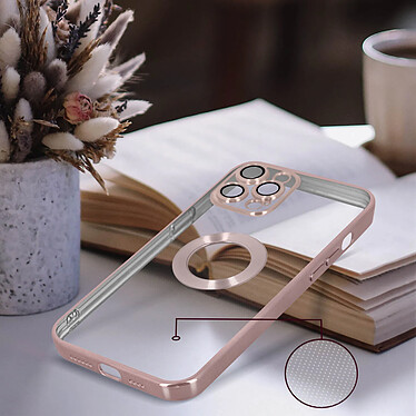 Avizar Coque iPhone 13 Pro Silicone Bloc Caméra Couvert  Transparent Contour Rose Gold Chromé pas cher