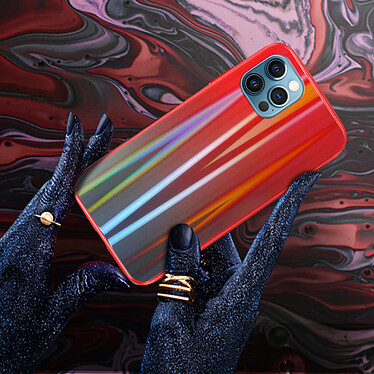 Avizar Coque iPhone 12 Pro Max Holographique Arc en Ciel Rigide Collection Aurora Rouge pas cher