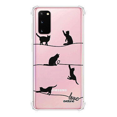 Evetane Coque Samsung Galaxy S20 anti-choc souple angles renforcés transparente Motif Chat Lignes