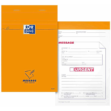 OXFORD bloc message agrafé 110 x 170 mm 80 feuilles 80g orange