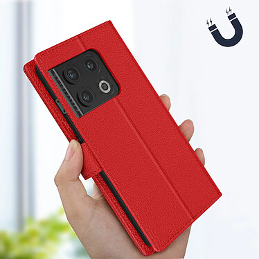 Avizar Housse pour OnePlus 10 Pro 5G Aspect Grainé Clapet Portefeuille Support Vidéo  Rouge pas cher