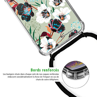 Acheter LaCoqueFrançaise Coque cordon iPhone 7/8/ iPhone SE 2020 noir Dessin Fleurs vert d'eau