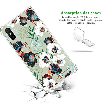 Avis LaCoqueFrançaise Coque Xiaomi Redmi 9A Silicone antichocs Solides coins renforcés  transparente Motif Fleurs vert d'eau