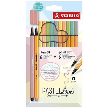 STABILO Set de 12 feutres Pen 68 & point 88 Pastellove