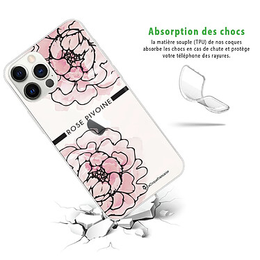 Avis LaCoqueFrançaise Coque iPhone 12/12 Pro silicone transparente Motif Rose Pivoine ultra resistant