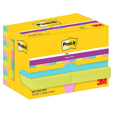 POST-IT Bloc-note adhésif Super Sticky Notes, 47,6 x 47,6 mm Turquoise, Vert, Rose